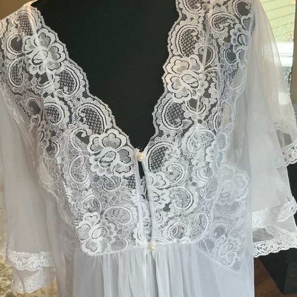 Vintage Quiet Moments White Lace Sheer Peignoir Set Nightgown Robe Bridal USA  L - Picture 2 of 9
